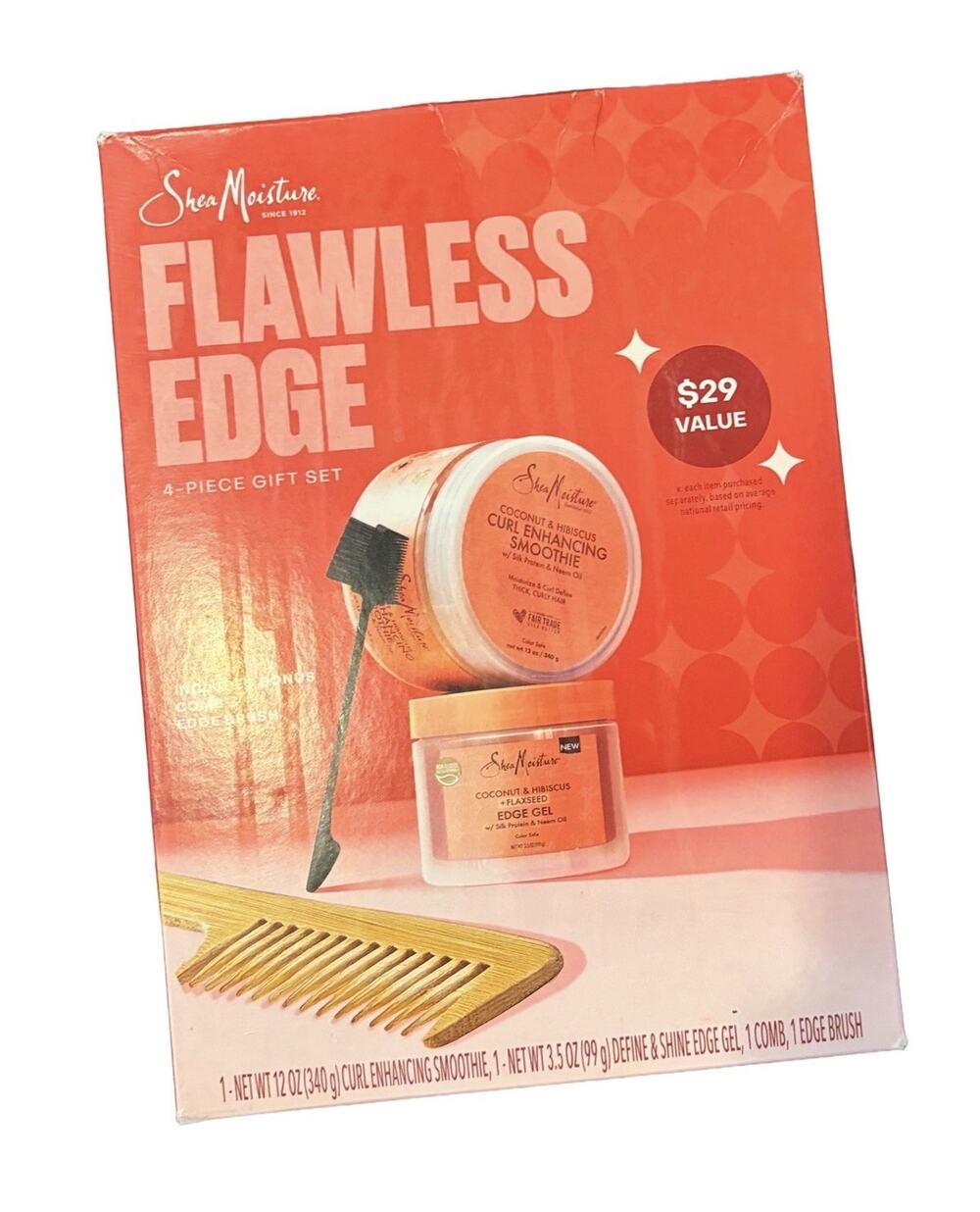 SheaMoisture Flawless Edge 4 Piece Gift Set Coconut Hibiscus Curl Smoothie Gel